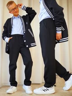 Школьные брюки мальчиковые черные на высокой посадке